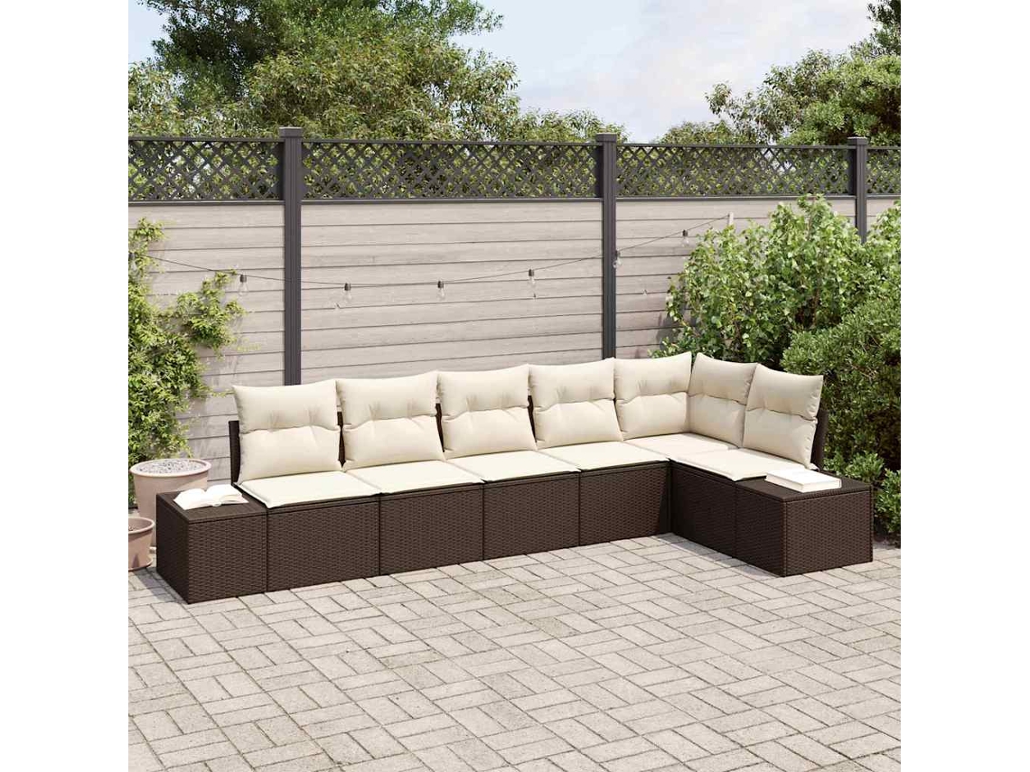 Vidaxl Conjunto De Sofá De Jardim 6 Pcs Marrom E Creme Vime Pe