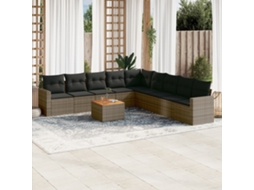 Vidaxl 10 Pcs Conjunto Sofás De Jardim C/ Almofadões Vime Pe Cinzento