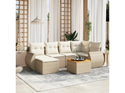 7 Pcs Conjunto De Sofás P/ Jardim Com Almofadões Vime Pe Bege Dkd Home Decor