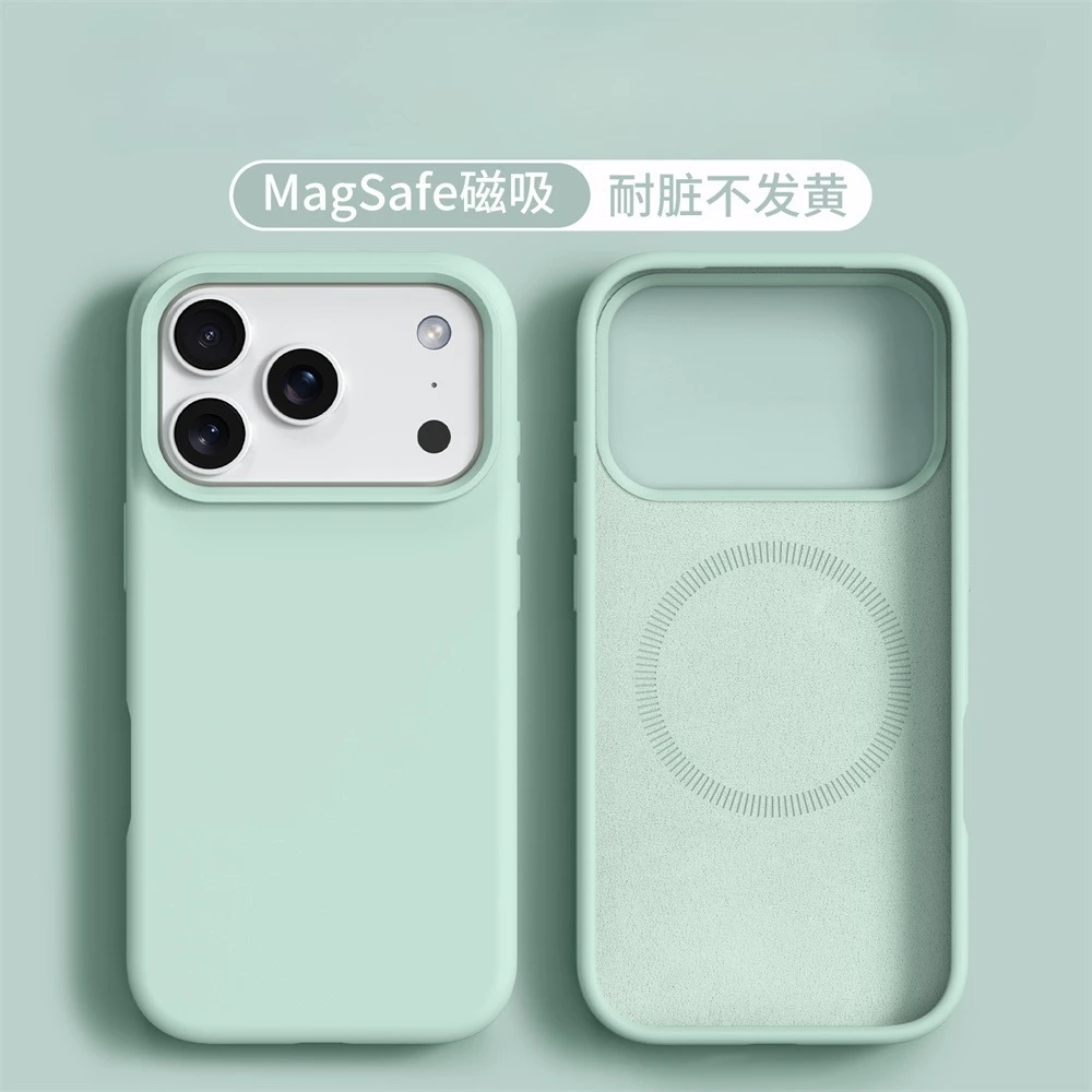 Capa Magnética De Silicone Líquido Para Iphone 14 (verde), Cor Sólida.