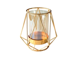 Vaso de Vidro Transparente Dourado 16x14cm Decorativo para Casamento e Festa com Apoio de Ferro