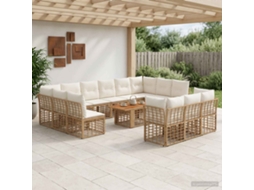 Vidaxl Conjunto De Sofá De Jardim 14 Unid. Natural E Branco Creme