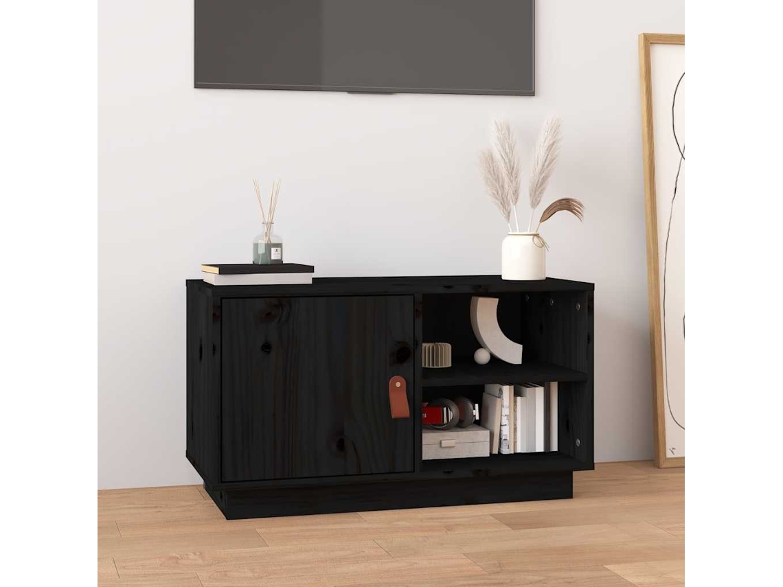 Vidaxl Móvel de Tv 70x34x40 Cm Madeira de Pinho Maciça Preto