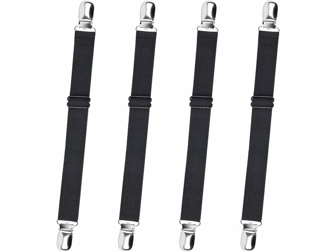 Lurelia Fivelas Para Lençol 4 Peças Preto Ajustável Elástico Resistente Seguro Nylon Metal Colcha Colchão Cobertor