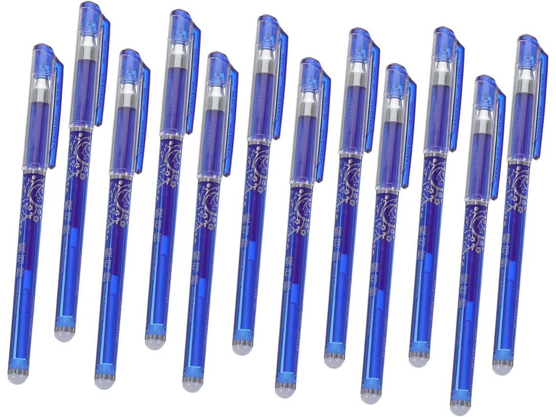 Conjunto De 12 Canetas Azuis Com Tinta Apagável, Ponta Fina 0,5 Mm,