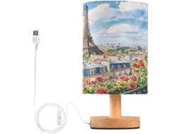 Luminária De Cabeceira Torre Eiffel Em Aquarela Com Porta Usb, Sem Necessidade De Lâmpada, Luz Led Quente Para Quarto