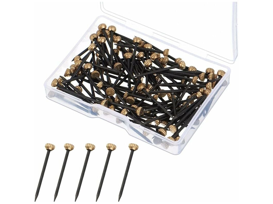Conjunto De 50 Pregos Aço Preto Com Cabeças Latão Para Pendurar Quadros E Obras Arte Na Parede. -aquaforge