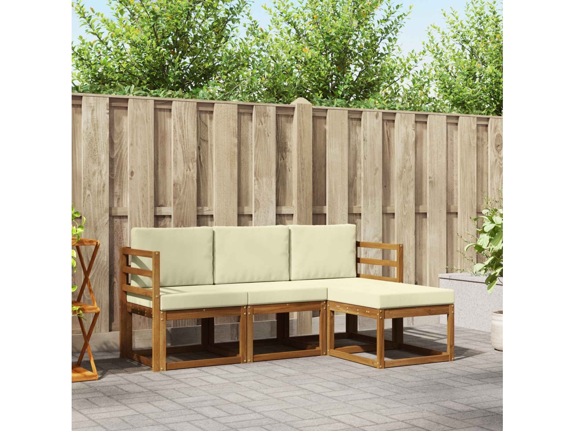 Vidaxl Conjunto De Sofás Para Exterior 4 Unid. Natural E Creme