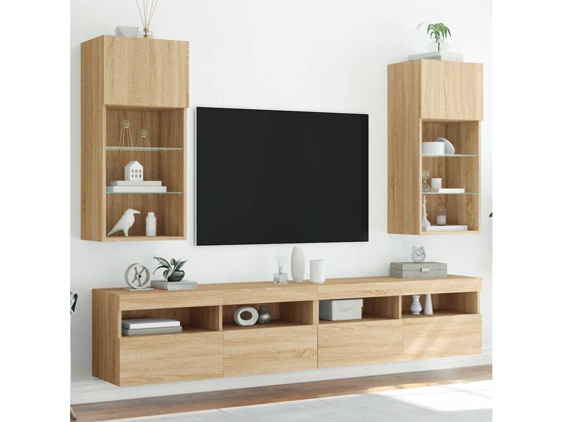 Vidaxl Móveis De Tv Com Luzes Led 2 Pcs 40,5x30x90 Cm Carvalho Sonoma