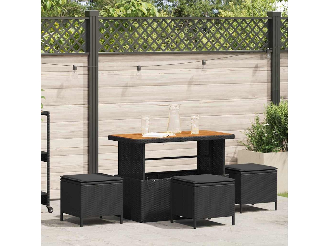 Vidaxl Conjunto De Jantar Para Jardim 4 Unid. Preto Vime Pe