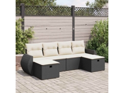 Vidaxl 6 Pcs Conjunto Sofás De Jardim C/ Almofadões Vime Pe Preto