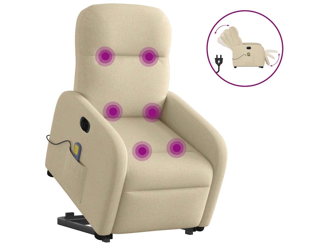Vidaxl Poltrona Elétrica Elevatória Massagens Tecido Creme