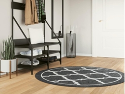 Lurelia Tapete Redondo Antiderrapante Lavável Absorvente Antibacteriano Pvc Poliéster Preto Branco Ø120 Cm Entrada