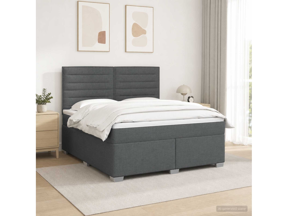Vidaxl Cama Box Spring Com Colchão Cinzento-escuro 140 X 200 Cm Tecido