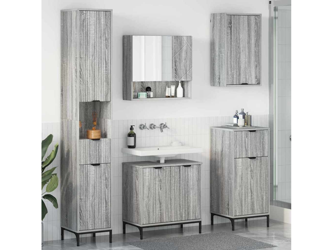 Vidaxl Conjunto De Móveis Para Banheiro Com Gaveta Cinza Sonoma