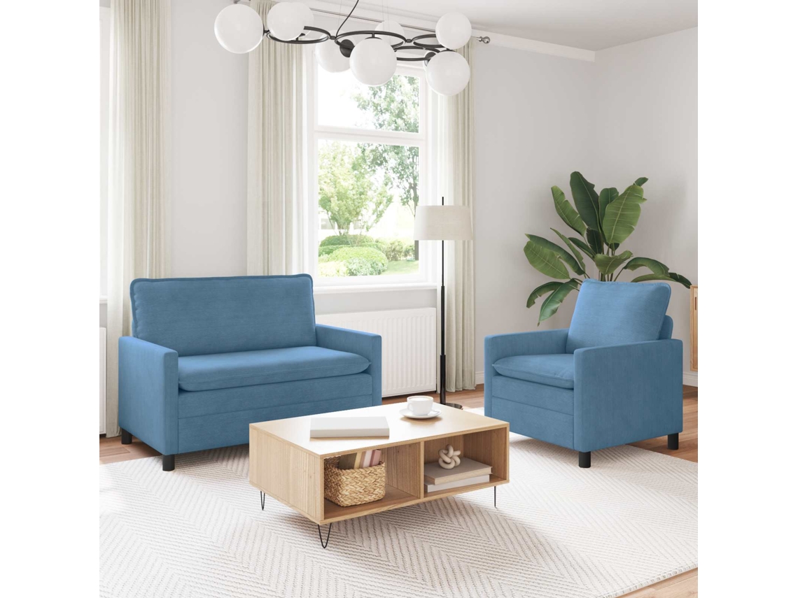 Vidaxl Conjunto De Sofás 2 Unid. Azul Tecido