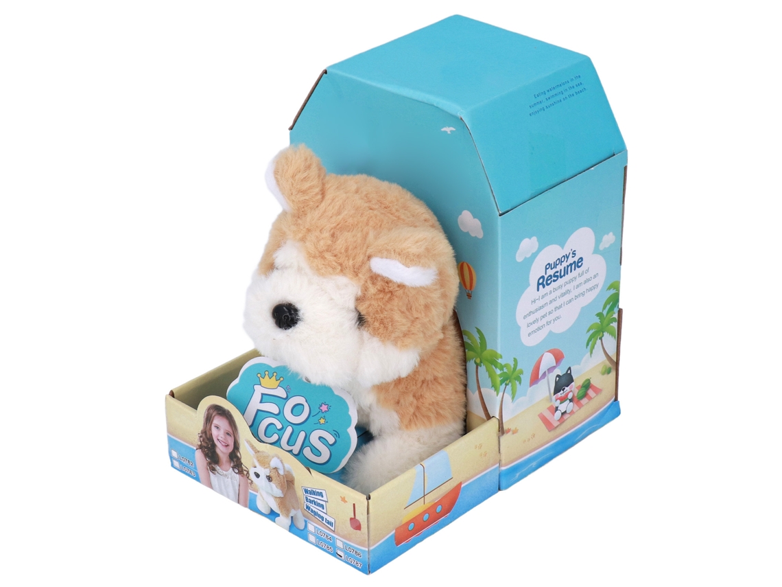 Primerox brinquedo Elétrico Cachorro Akita Pelúcia com Bateria Anda Late Abana Cauda Presente Infantil