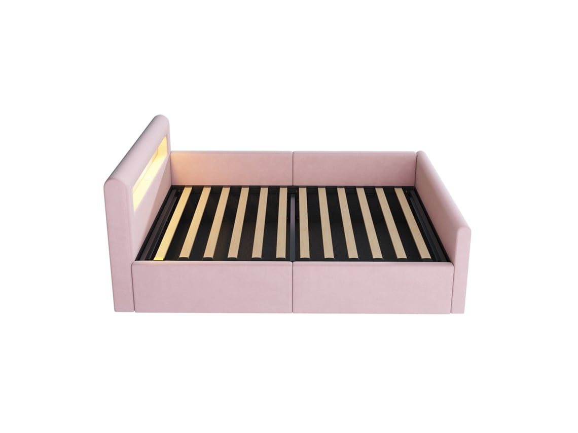 Cama Infantil Veludo Led Usb Hidráulico Cabeceira Rebatível 200kg