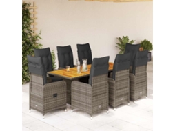 Vidaxl 9 Pcs Conjunto Bistrô de Jardim C/ Almofadões Vime Pe Cinzento
