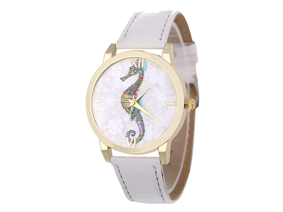 Relógio analógico de quartzo com pulseira de PU para mulheres e homens (branco)