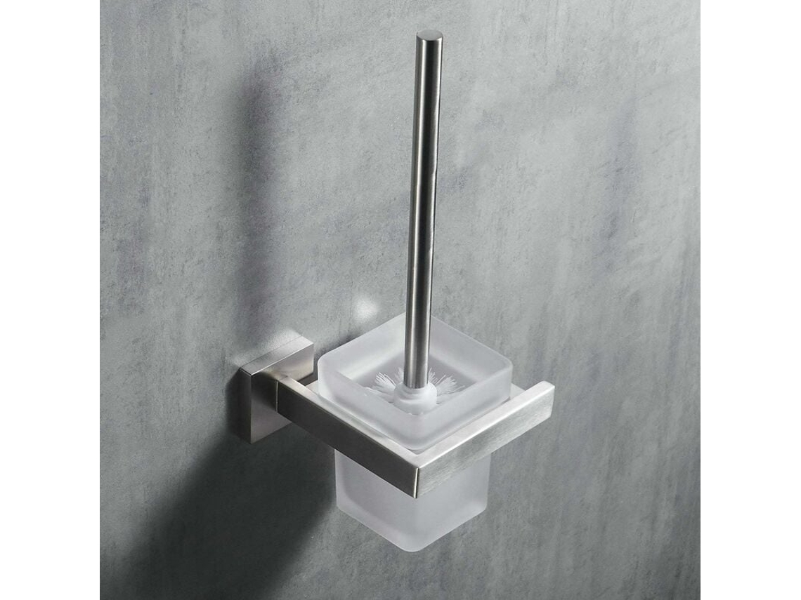 Escova de Vaso Sanitário Montada na Parede Acabamento Mate Inox Escovado e Vidro Fosco NEVEANCE