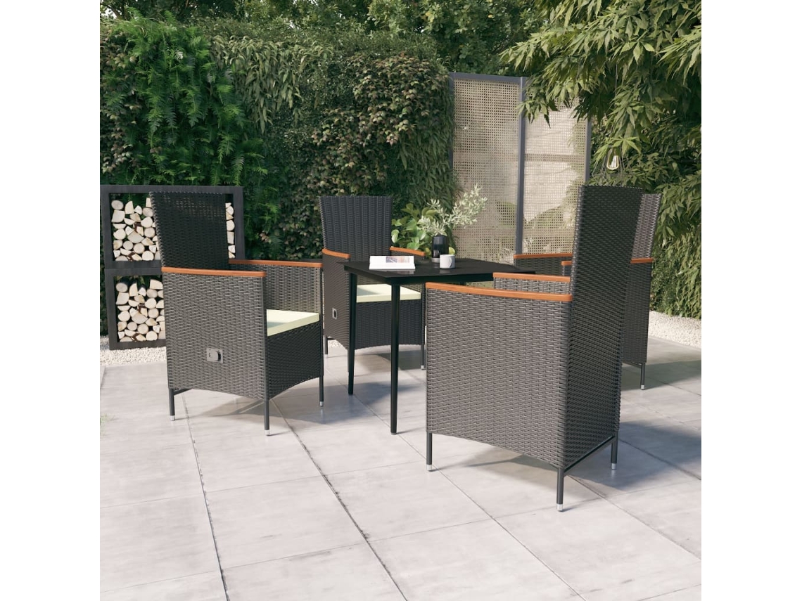 Pcs Conjunto De Jantar P/ Jardim C/ Almofadões Preto Dkd Home Decor