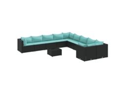 Conjunto de 11 Sofás de Jardim com Almofadões Vime Pe Preto MAISON EXCLUSIVE