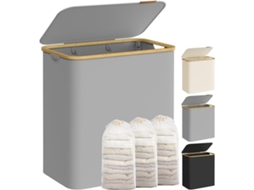 Cesto De Roupa Suja Grande Com 3 Compartimentos, 150 L, 60 X 38,5 X 70,5 Cm, Cinza Pomba, Para Organizar E Guardar Roupa Suja De Forma Prática