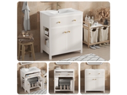 Móvel Banheiro Branco 81x46.5cm Cuba Cerâmica Design Canelado VELTRIX