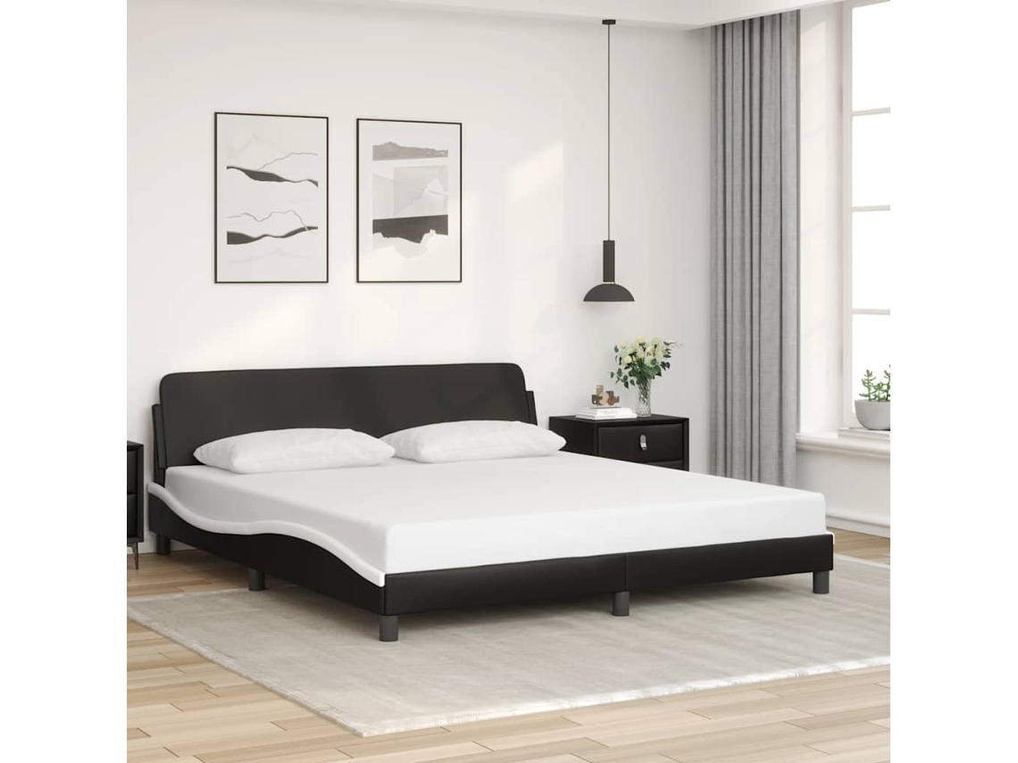 Vidaxl Estrutura De Cama Dover Couro Artificial Preto E Branco