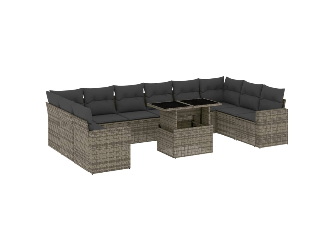 Conjunto de 11 Sofás de Jardim com Almofadões Vime Pe Cinzento MAISON EXCLUSIVE
