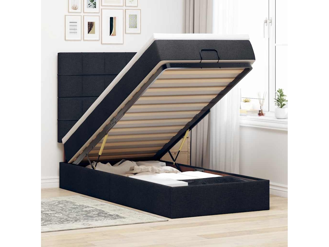 Estrutura De Cama Otomana Com Colchão Preto 80x200cm Tecido