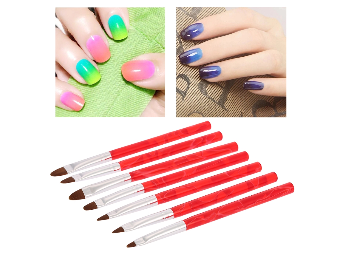 Conjunto De 7 Pincéis Profissionais Para Unhas Uv Gel Arte De Unhas Pincéis De Pintura Nylon Cabelo Vermelho Ferramentas Diy