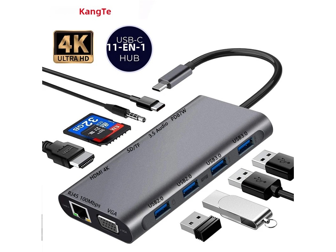 Hub Usb C 5/6/7/8/11 Em 1 Com Adaptador Hdmi 4k E Leitor De Cartões Sd/tf, Carregamento Rápido Pd Rj45 Para Macbook E Laptop. Aquaforge