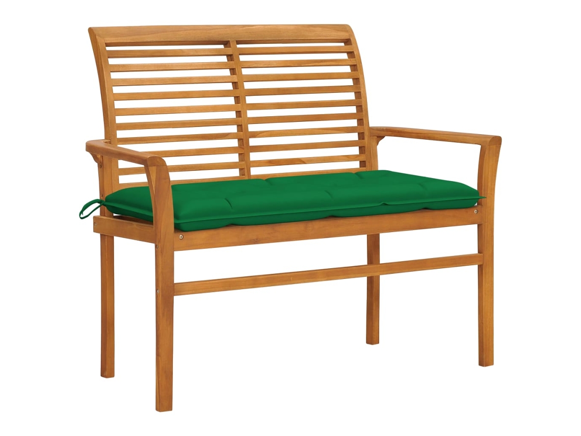Vidaxl Banco De Jardim C/ Almofadão Verde 112 Cm Teca Maciça