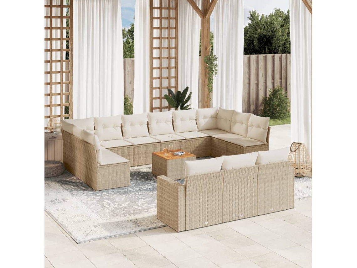 Vidaxl 14 Pcs Conjunto de Sofás P/ Jardim com Almofadões Vime Pe Bege