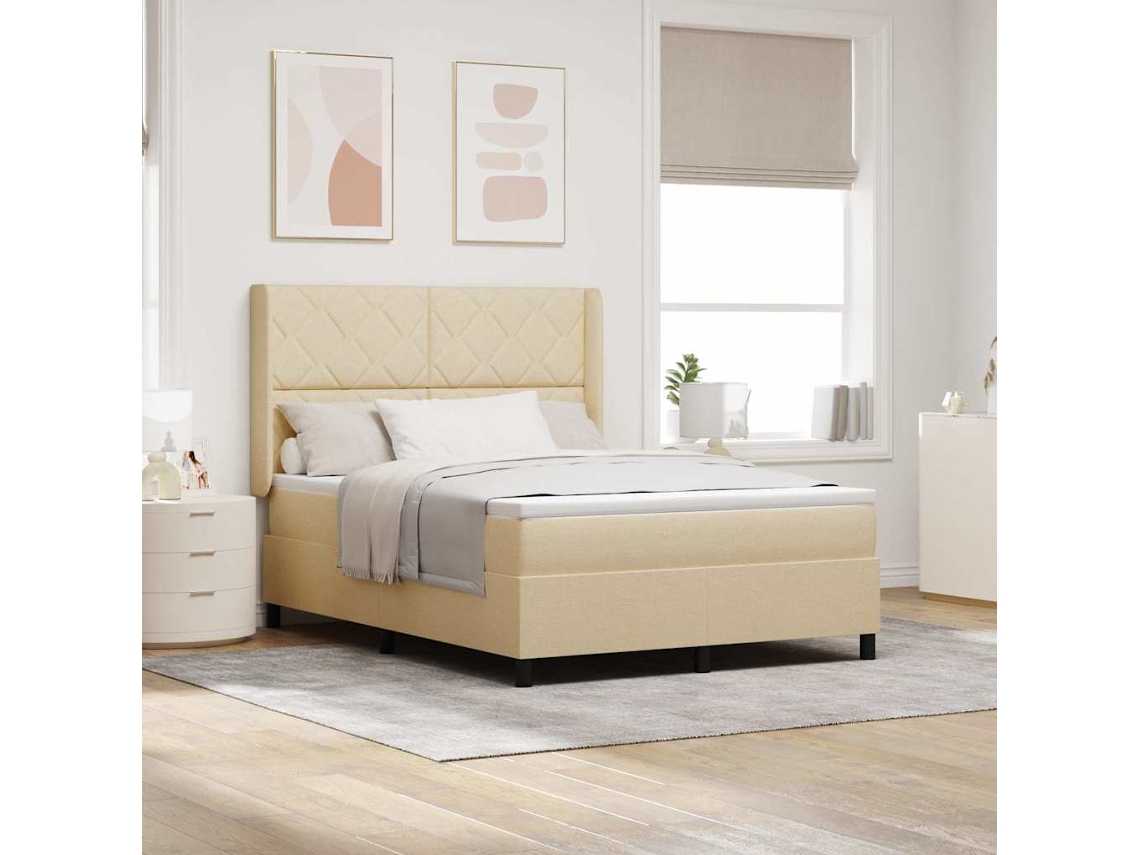 Vidaxl Cama Box Com Almofada Com Cabeceira Creme 200 X 160 Cm Tecido