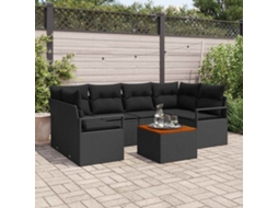Vidaxl Conjunto De Sofá De Jardim 7 Unid. Preto Vime Pe