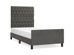 Conjunto 1 Estrutura De Cama Com Cabeceira Vidaxl Cinzeto Veludo (193 X 93 X 128 Cm)