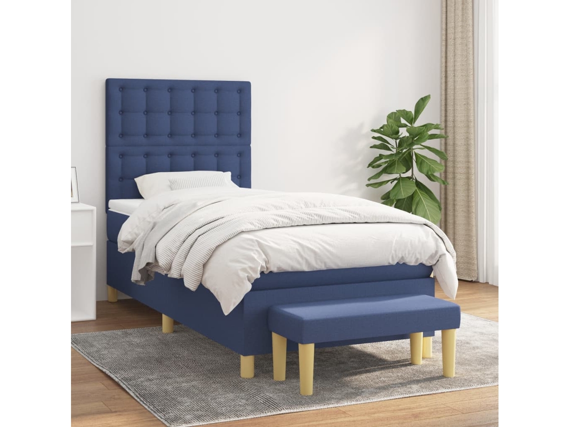 Cama Com Molas/colchão 100x200 Cm Tecido Azul