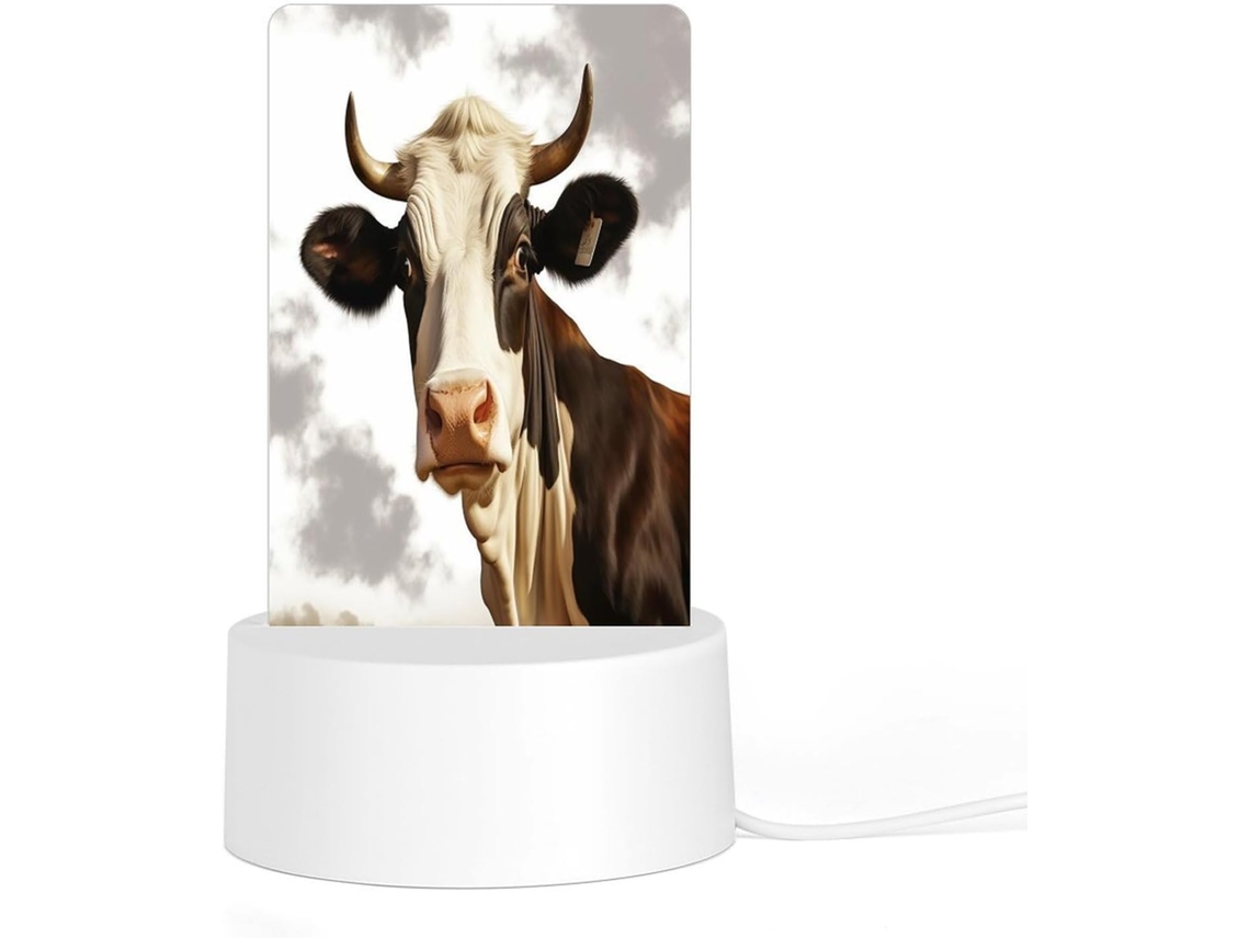 Luminária Noturna De Led Em Acrílico Com Base Plástica Reutilizável E Plugue, Estampa De Vaca, Luz Uniforme E