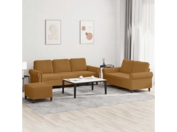 Vidaxl 3 Pcs Conjunto De Sofás Com Almofadões Veludo Castanho