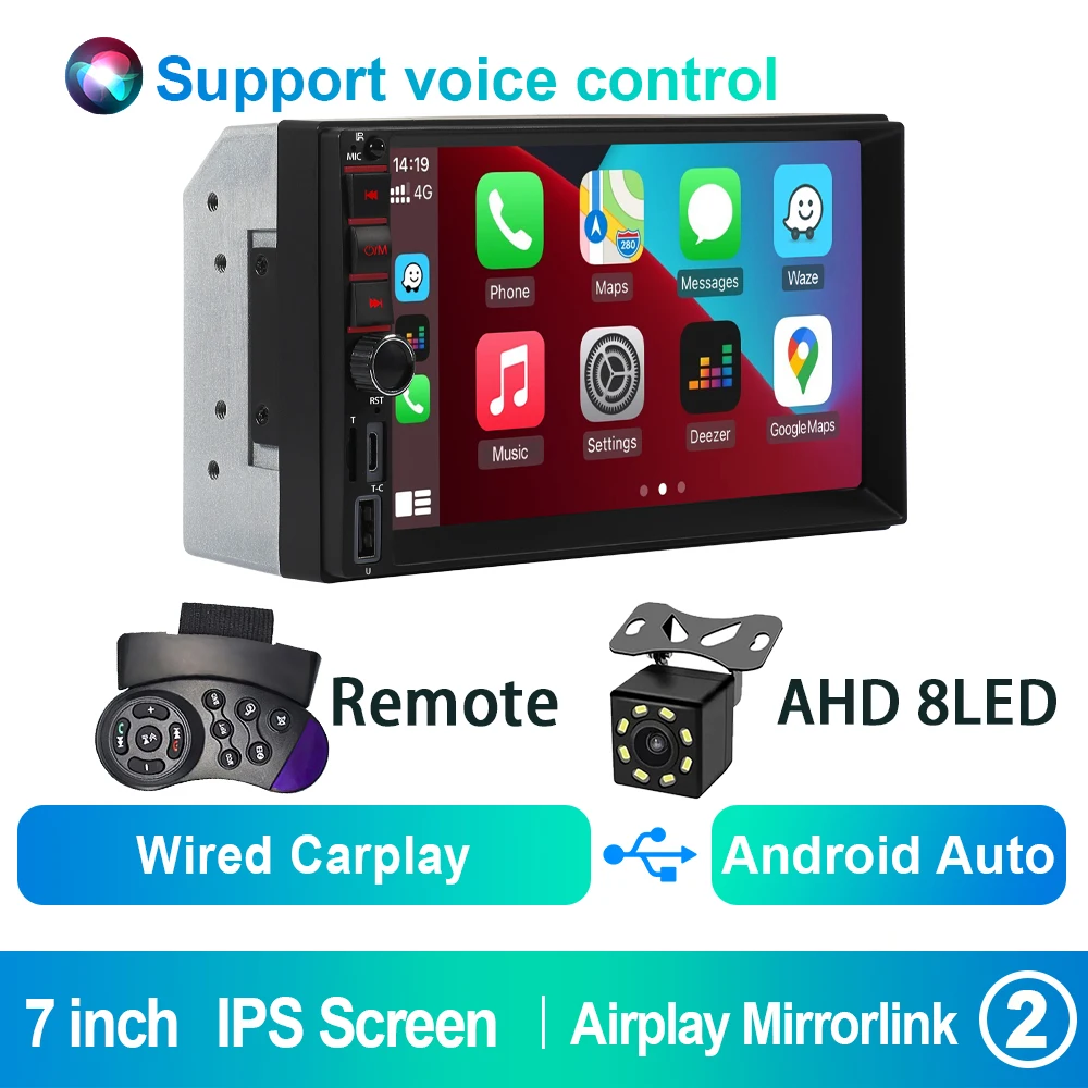 Sistema Multimídia Automotivo 2din (8 Câmeras Led), Tela Ips De 7 Polegadas, Compatível Com Carplay E Android.