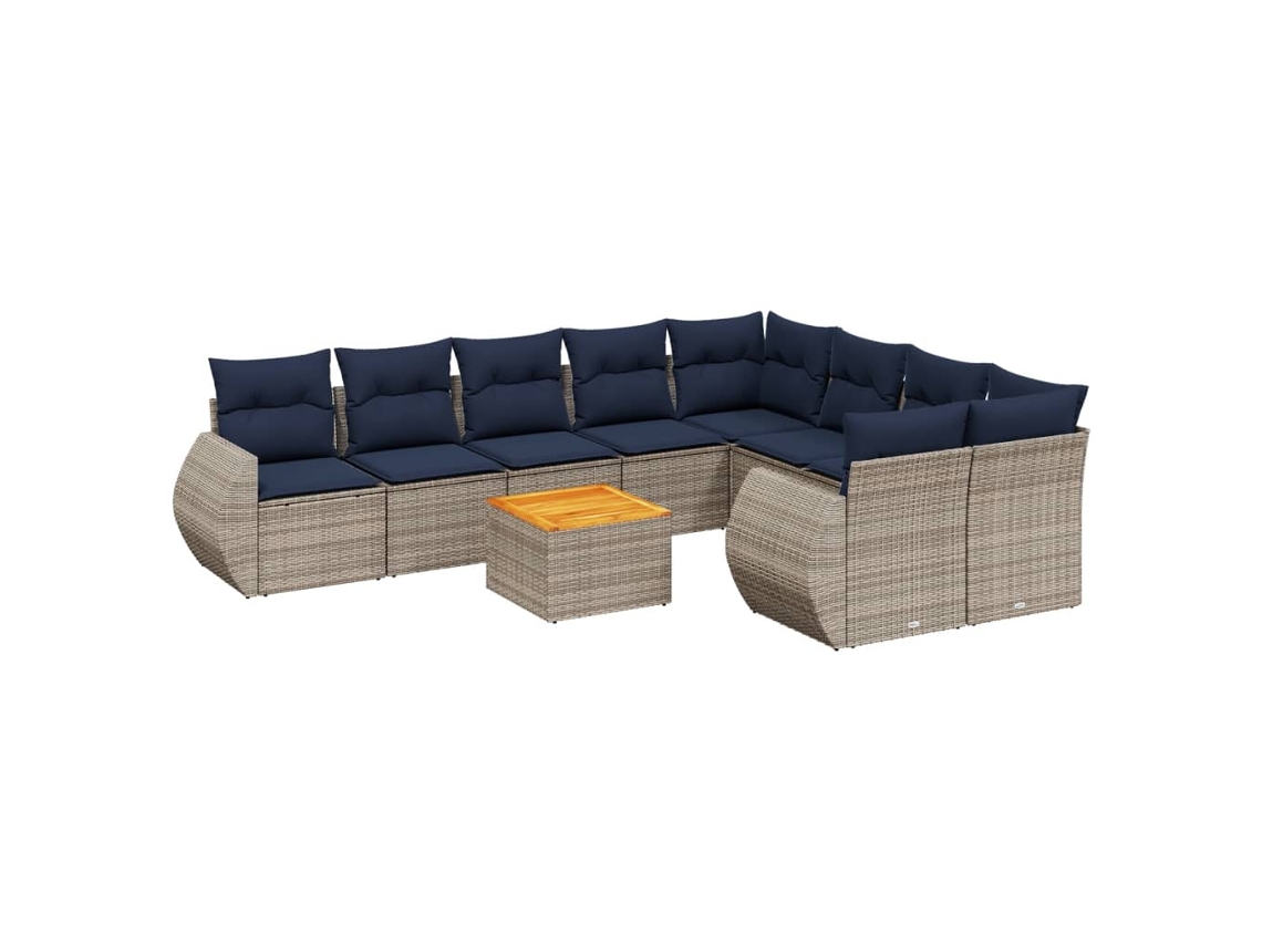 Conjunto de Sofá de Jardim, 10 Peças, Almofadas, Rattan Cinza MAISON EXCLUSIVE