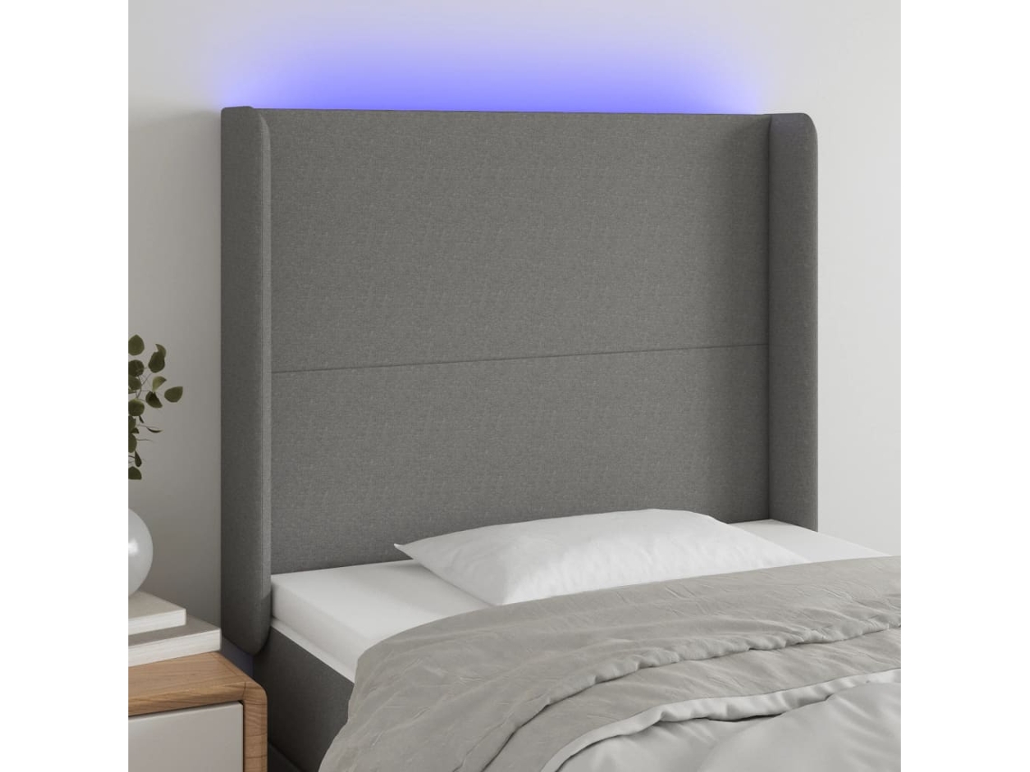 Vidaxl Cabeceira De Cama C/ Led Tecido 93x16x118/128 Cm Cinza-escuro