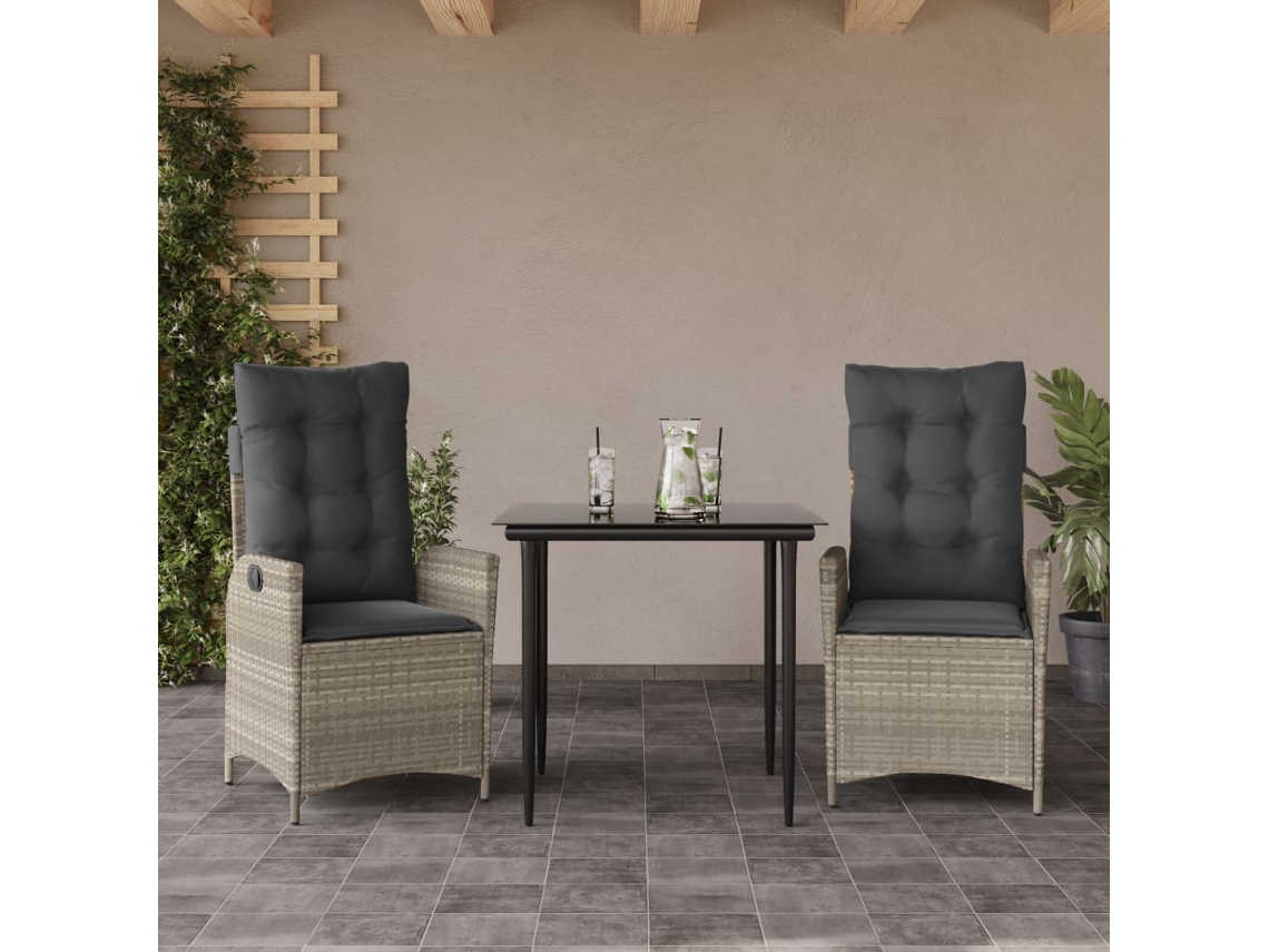 Vidaxl 3 Pcs Conjunto De Jantar P/ Jardim C/ Almofadões Cinzento Claro