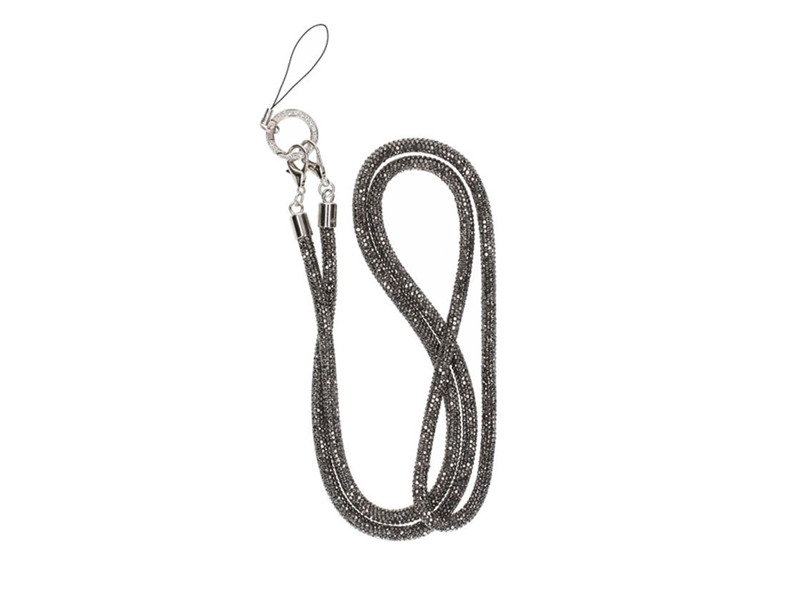 Colar Com Alça Para Celular, 120 Cm - Cinza Escuro Com Glitter