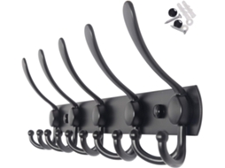 Cabide de Parede Preto com 5 Ganchos Triplos para Pendurar Roupas, Ideal para Mochilas BRILVIBERA