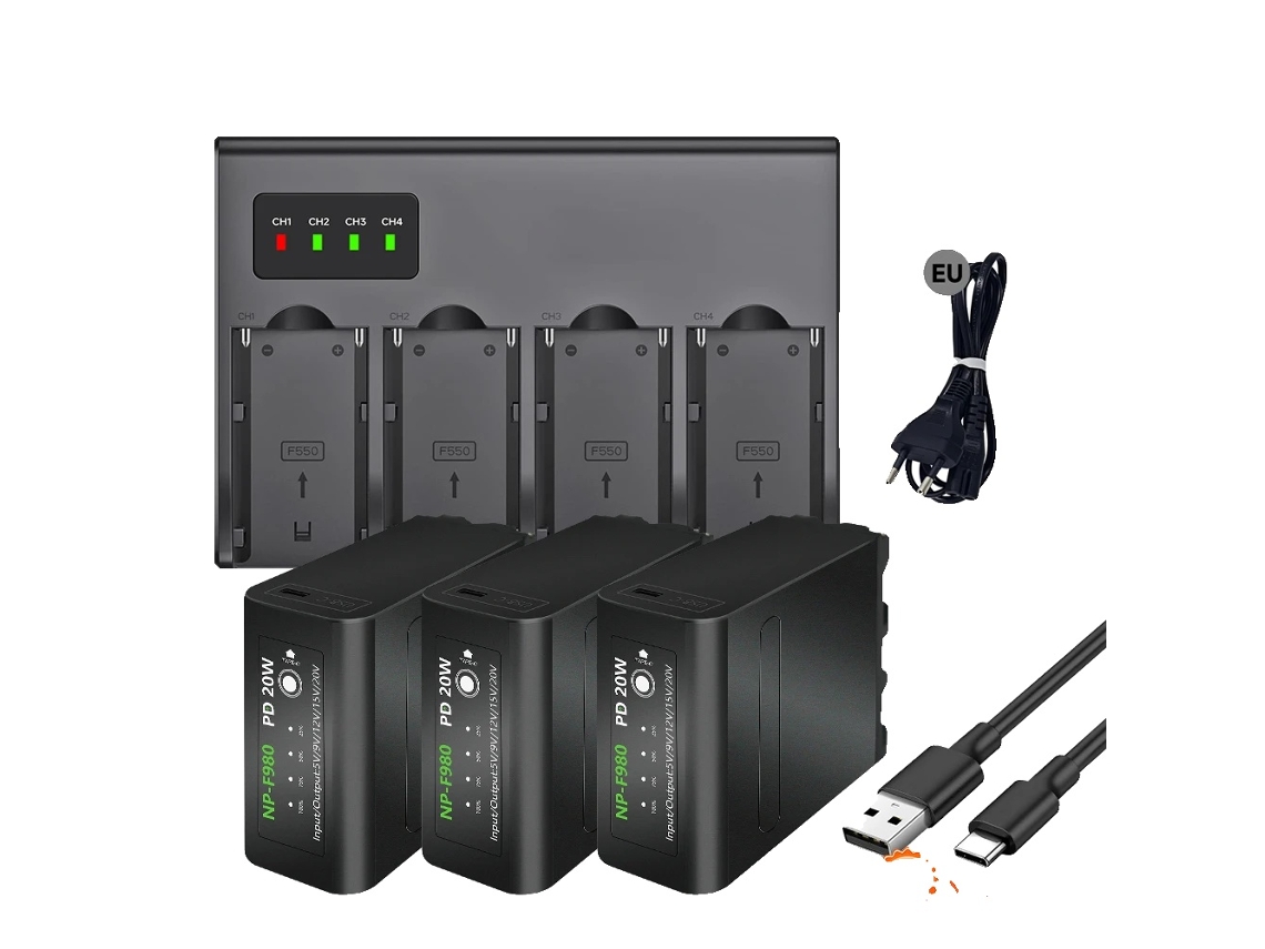 Conjunto De Baterias Para Câmera, 3 Peças Np F980, Carregador Dual Usb Lcd,3pcs F980 1carregador Oem