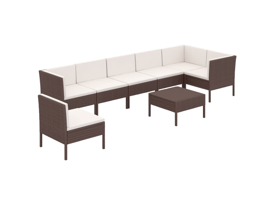 Conjunto 8 lounge jardim c/ almofadões VIDAXL vime PE castanho